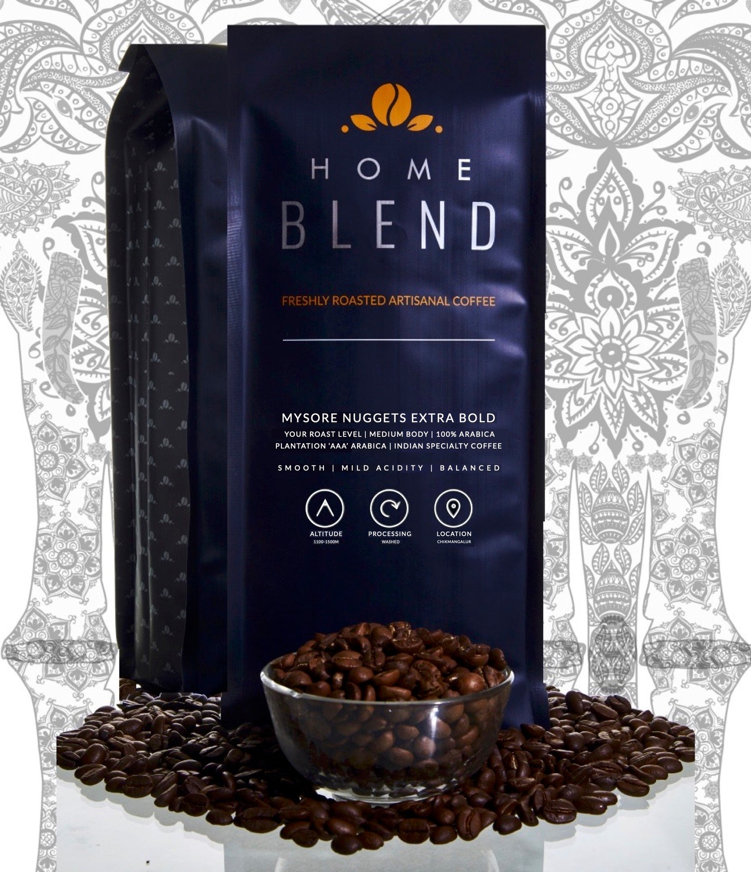 Mysore Nuggets Extra Bold 'AAA' Home Blend Coffee Roasters Indian Specialty Arabica Coffee Beans 1 KG Pack