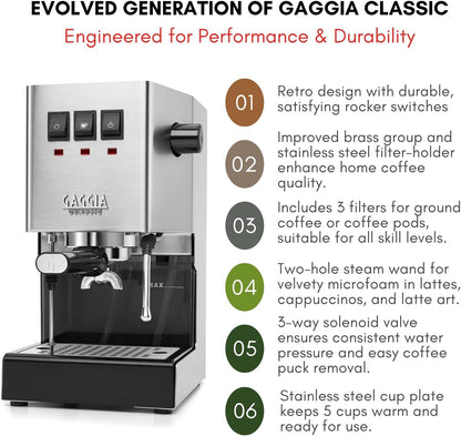 Gaggia Classic Evo Pro 2024 - Stainless Steel - Coffee Machine