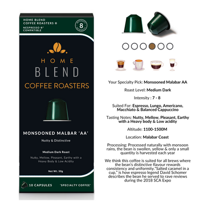 Monsooned Malabar AA - Aluminium Coffee Pods / Capsules - Pack of 10